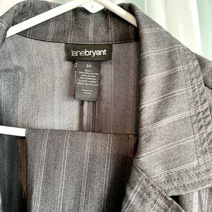 Gray with pink and white pin stripe pant suit